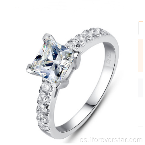 Moissanite Princess Anillo de compromiso de oro blanco Diamante